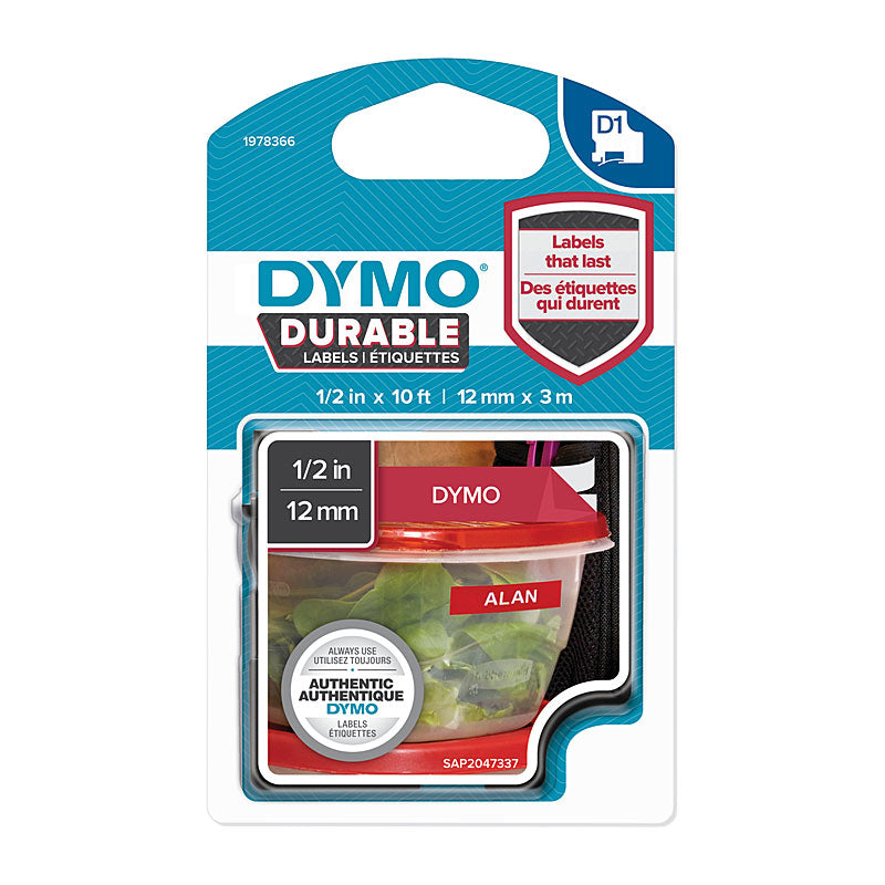 DYMO Durable White on Red Labels - 12mm x 3m for POS Systems