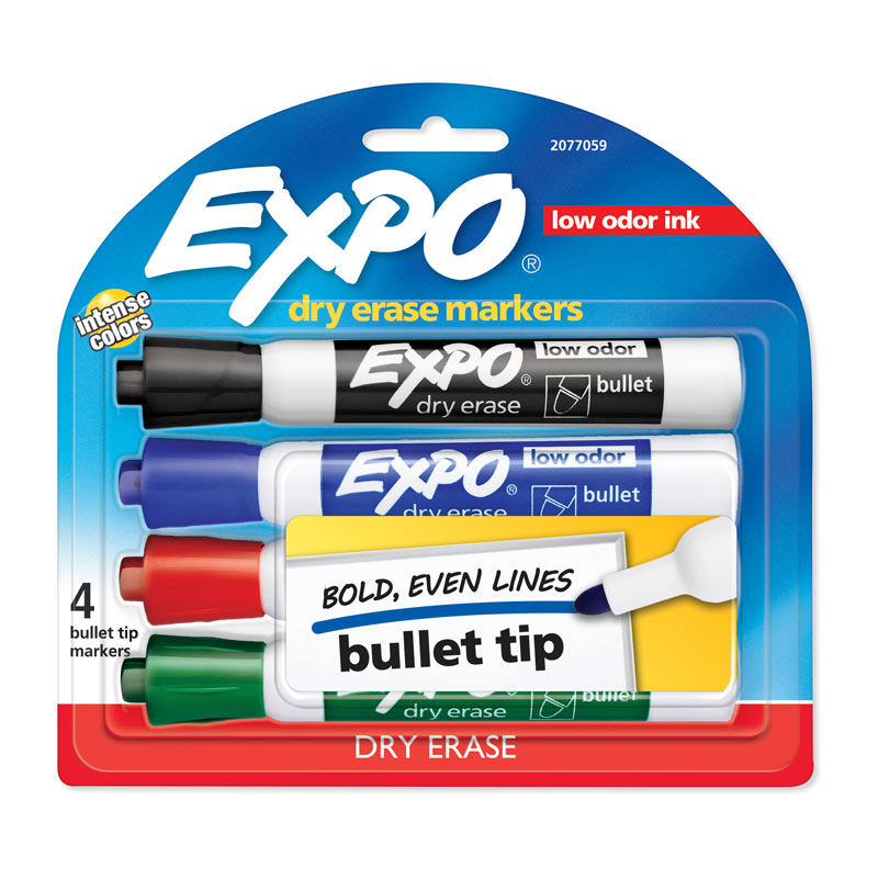 EXPO Assorted Bullet Tip Whiteboard Markers - 4 Pack, Box of 6