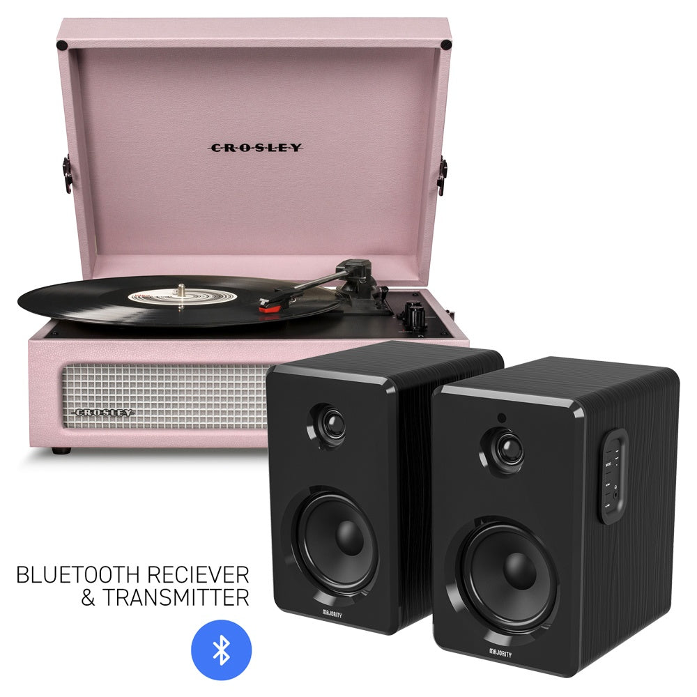 Crosley Voyager Bluetooth Turntable Bundle with Majority D40 Speakers - Amethyst & Black