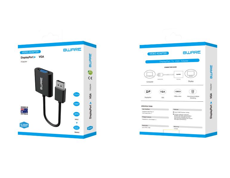 Premium 4K DisplayPort to VGA Adapter - Male to Female for Laptop and MacBook - Black with Retail Packaging