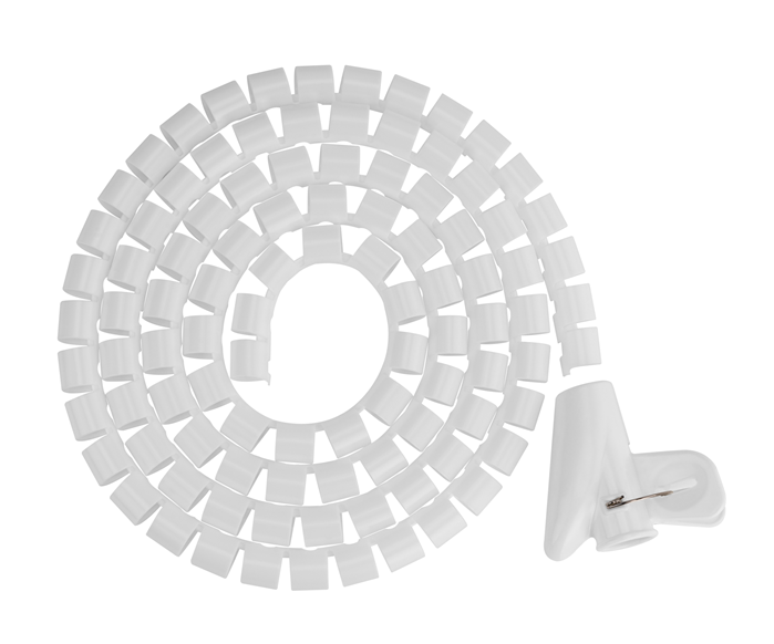BRATECK Flexible Cable Management Sleeve - 1m x 15mm - White Polyethylene Coiled Tube