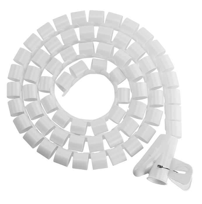 BRATECK Expandable White Coiled Cable Sleeve - 1000mm x 20mm, Polyethylene (PE)