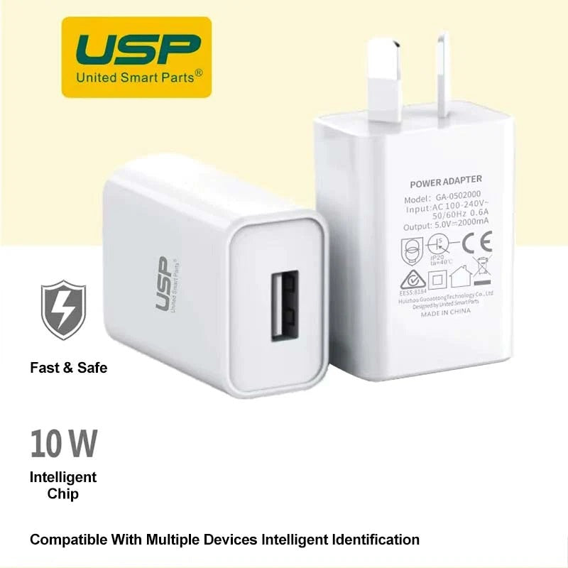 10W Intelligent USB-A Wall Charger Adapter with Fast Charging Capability