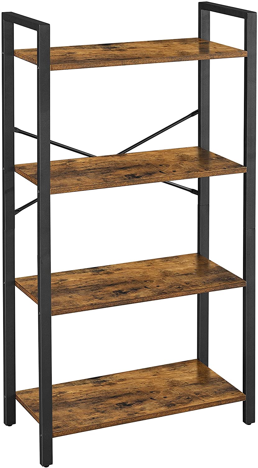 Rustic Brown and Black 4-Tier Steel Frame Storage Shelf - 120 cm High
