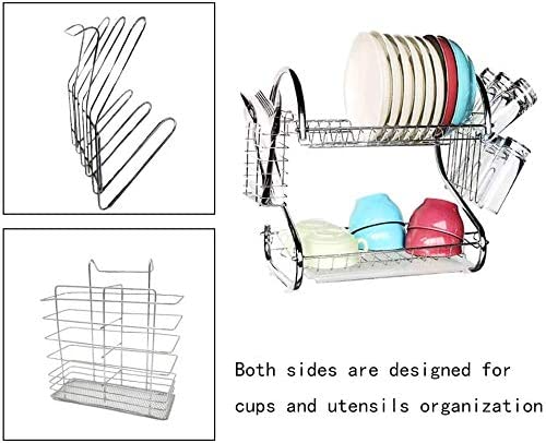 CARLA HOME Chrome 2-Tier Dish Rack with Integrated Drain Board - Stylish Silver Kitchen Drying Solution, 42 x 25.5 x 38 cm