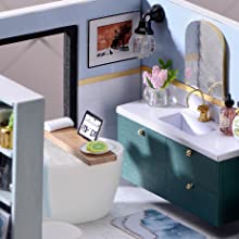 Dollhouse Miniature with Furniture Kit Plus Dust Proof and Music Movement - Cozy time (Valentine's Day Gift Idea)