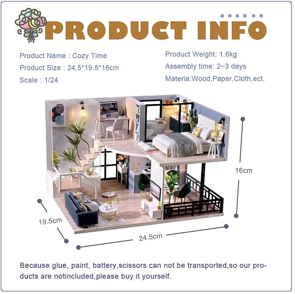 Dollhouse Miniature with Furniture Kit Plus Dust Proof and Music Movement - Cozy time (Valentine's Day Gift Idea)