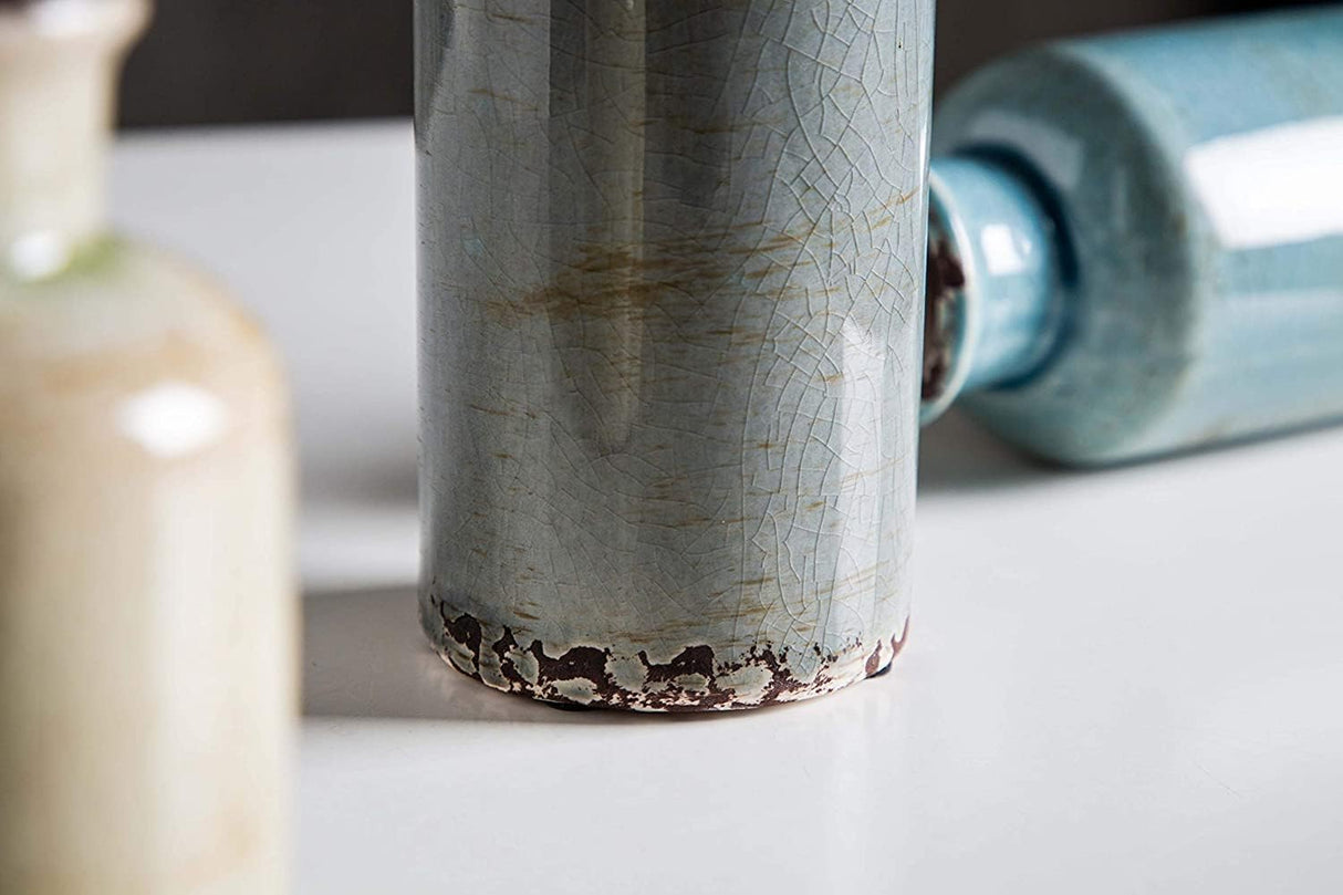 Ceramic Vases Set of 3 Crackled Finish Blue Farmhouse for Home D?cor