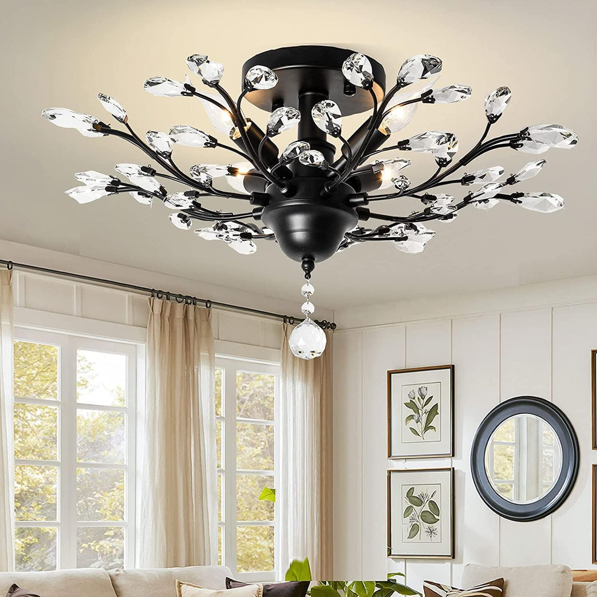 Crystal Chandelier LED Ceiling Light , 4 lights, Black