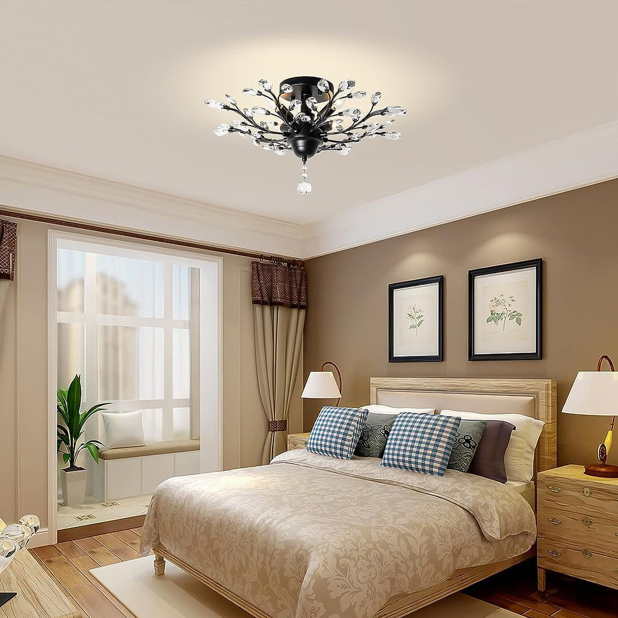 Crystal Chandelier LED Ceiling Light , 4 lights, Black