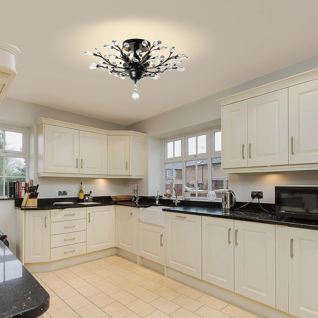 Crystal Chandelier LED Ceiling Light , 4 lights, Black