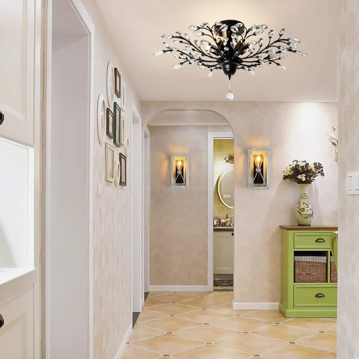 Crystal Chandelier LED Ceiling Light , 4 lights, Black