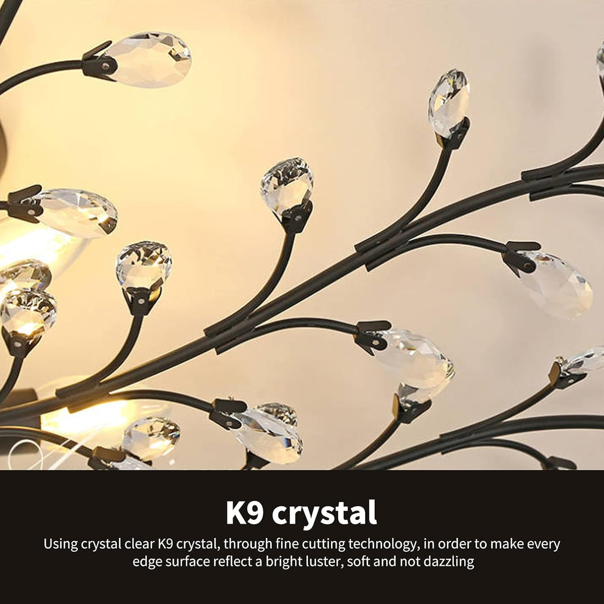 Crystal Chandelier LED Ceiling Light , 4 lights, Black