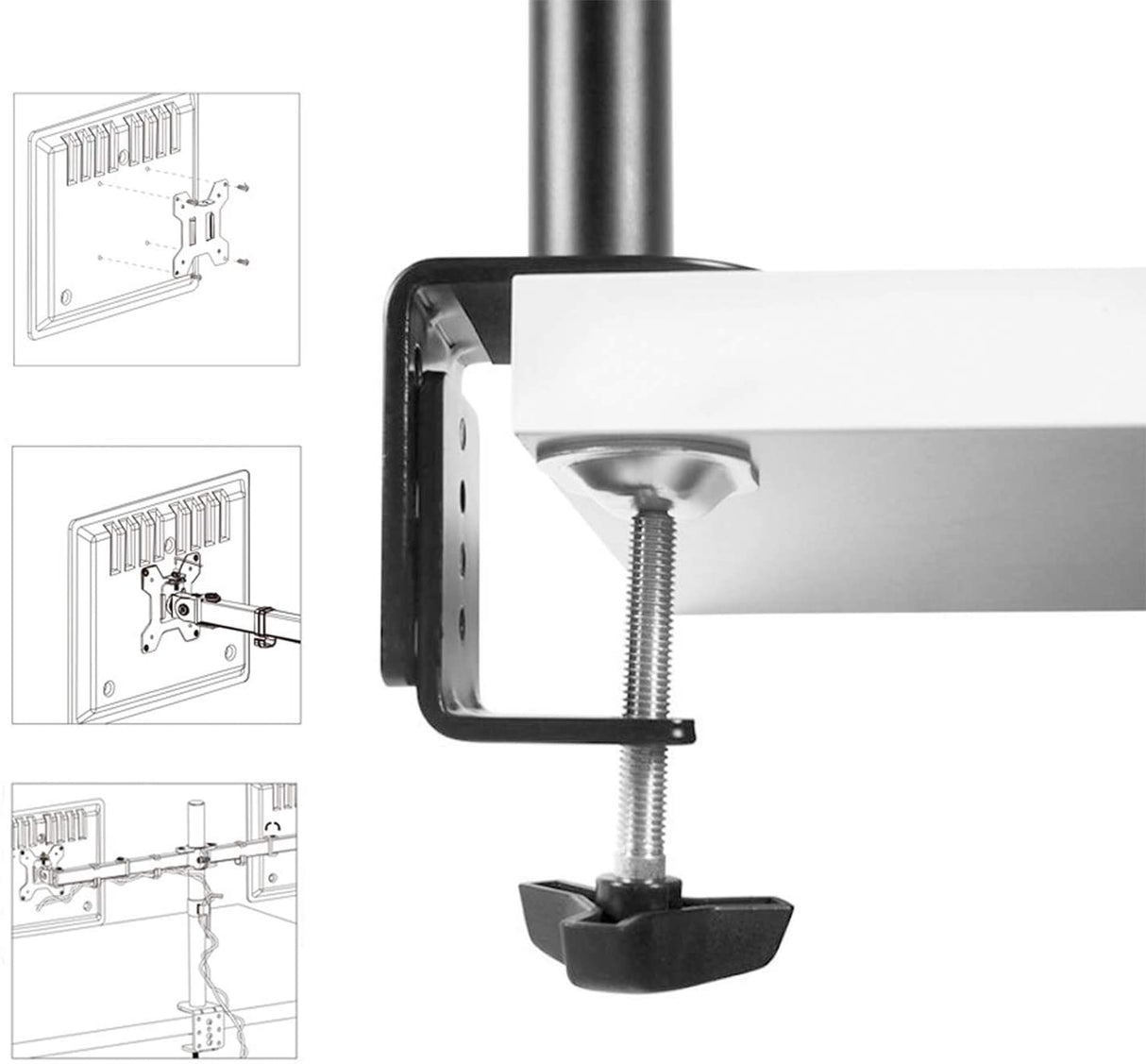 Dual Monitor Desk Mount with 360° Rotation for Screens Up to 27" - Full Motion Adjustable Arm Stand