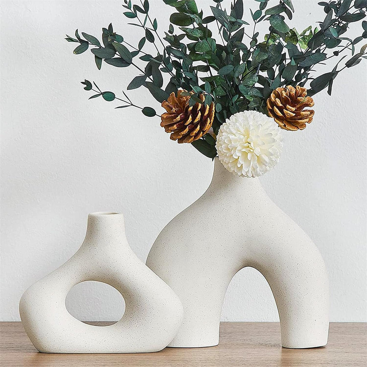 Ceramic Set of 2 Modern White Vases for Home D?cor