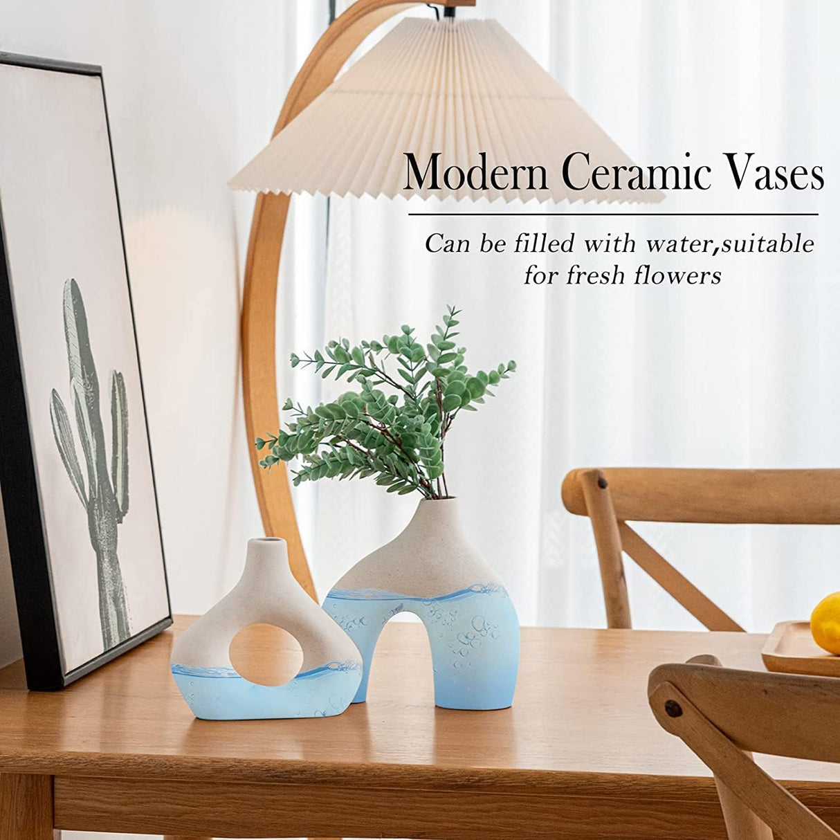 Ceramic Set of 2 Modern White Vases for Home D?cor