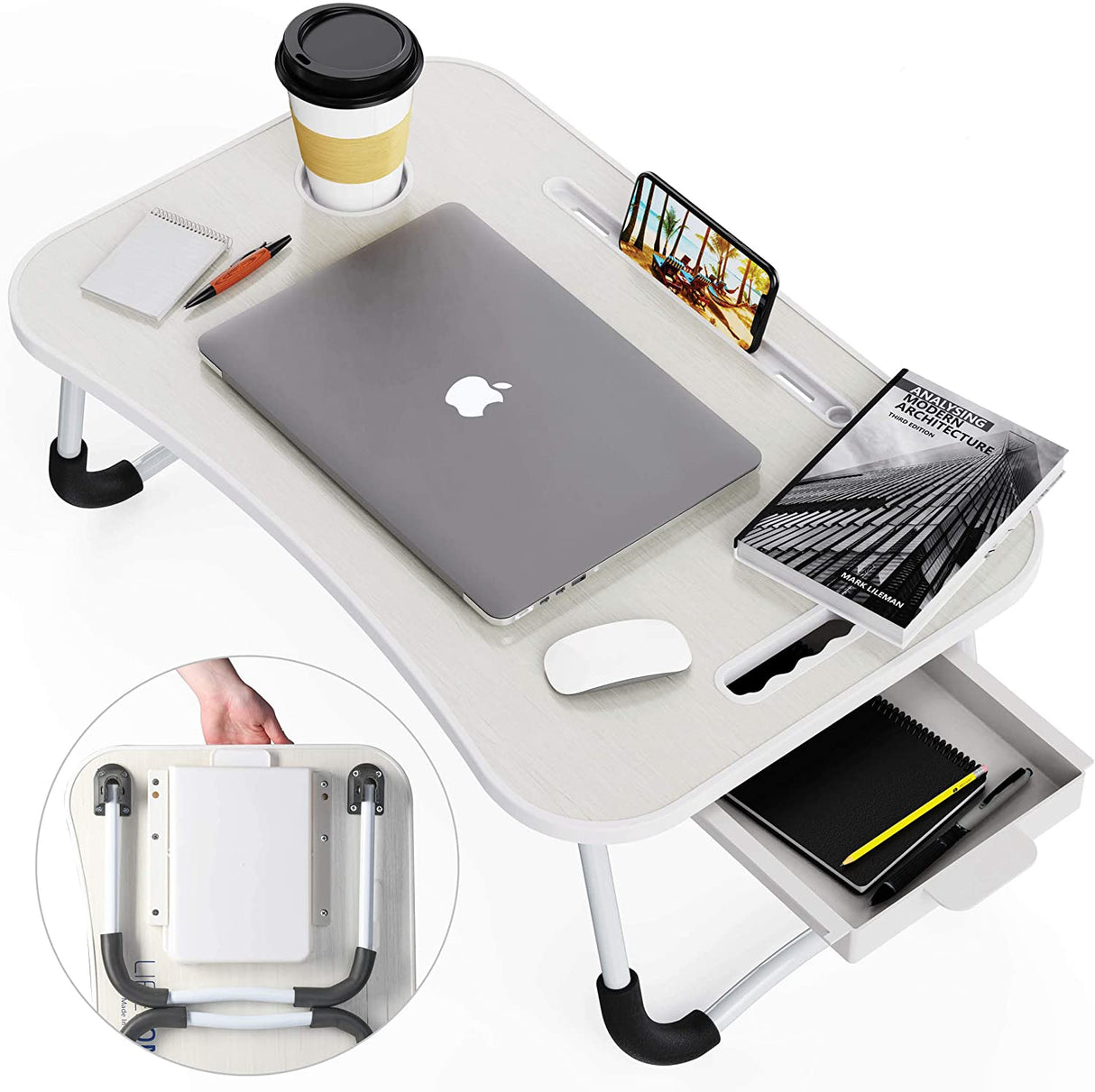 Portable Foldable Laptop Desk with Storage for Home and Travel Use