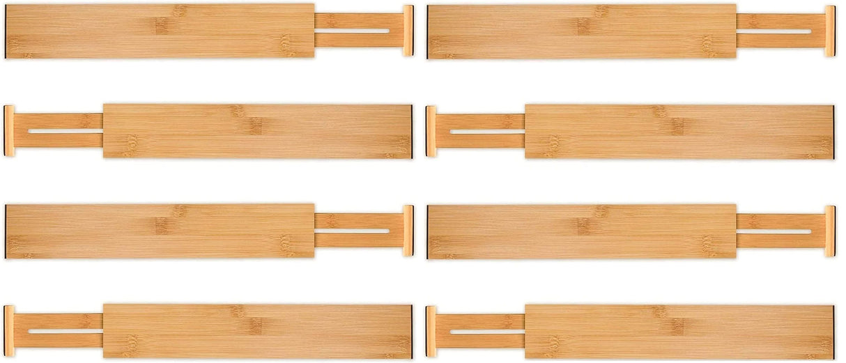 8 Pack Bamboo Adjustable Kitchen Drawer Dividers (Large, 44-55 cm)