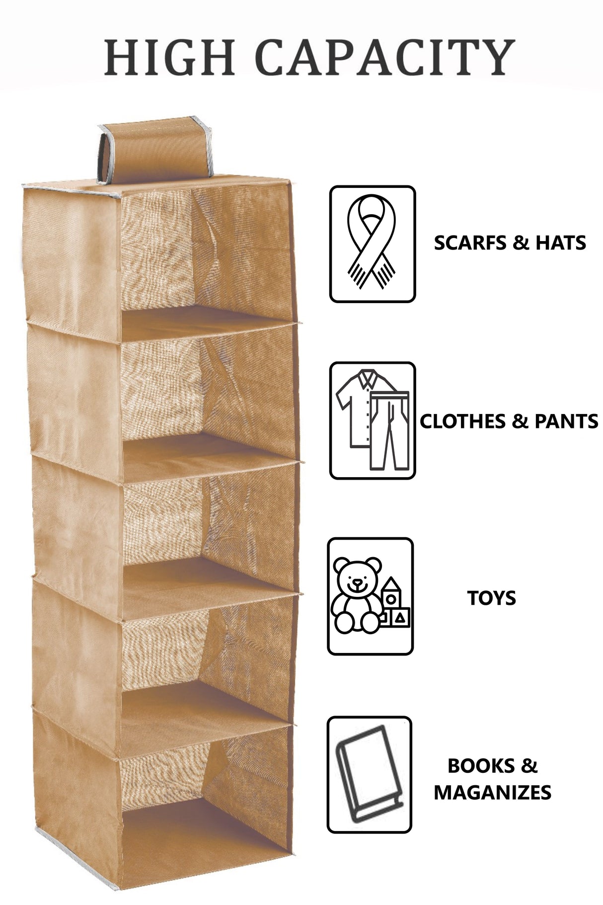 Hanging 5-Tier Closet Organizer - 2 Pack Beige Storage Solution for Clothes