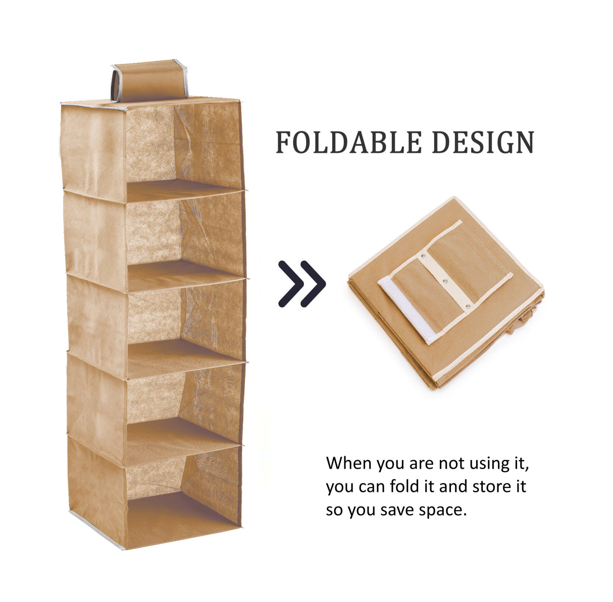 Hanging 5-Tier Closet Organizer - 2 Pack Beige Storage Solution for Clothes