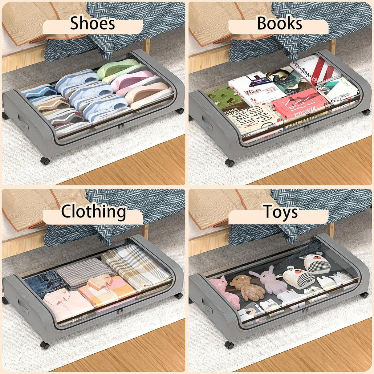 Set 2 Pcs XXL Under Bed Rolling Storage Containers with 50L Large Capacity and Wheels