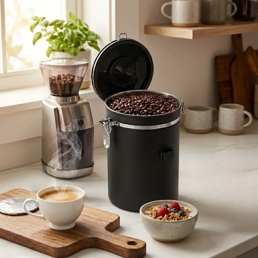 CARLA HOME Airtight Coffee Canister 1.8L - Stainless Steel - Black - Stainless Steel Coffee