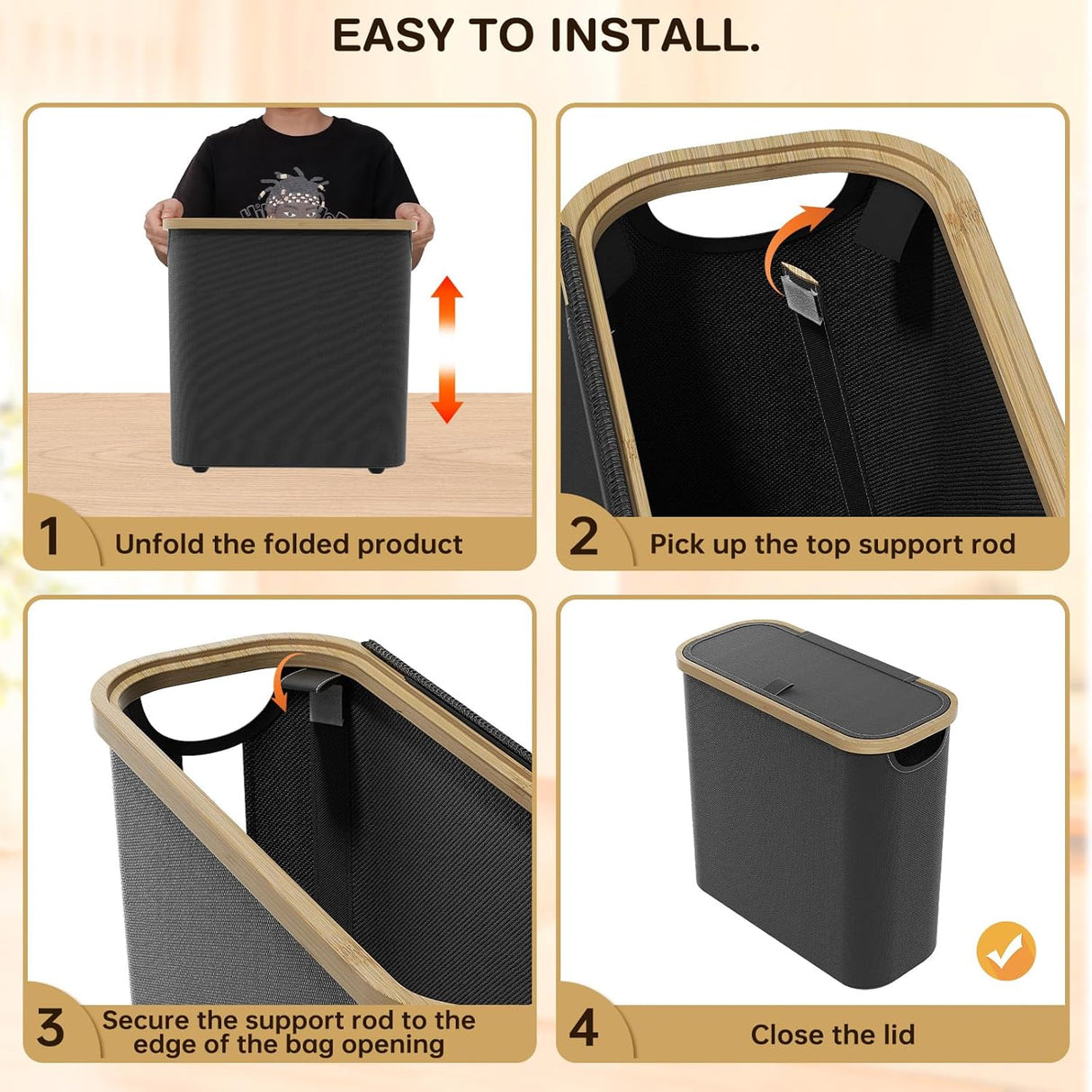 CARLA HOME Toilet Paper Storage Basket Holds Up to 12 Rolls with Bamboo Lid and Handle for RV Closet (Black)