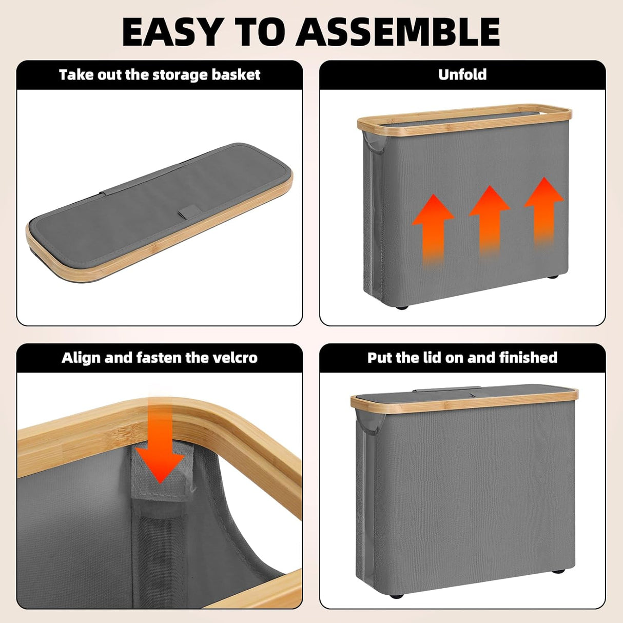 CARLA HOME Toilet Paper Storage Basket Holds Up to 12 Rolls with Bamboo Lid and Handle for RV Closet (Grey)