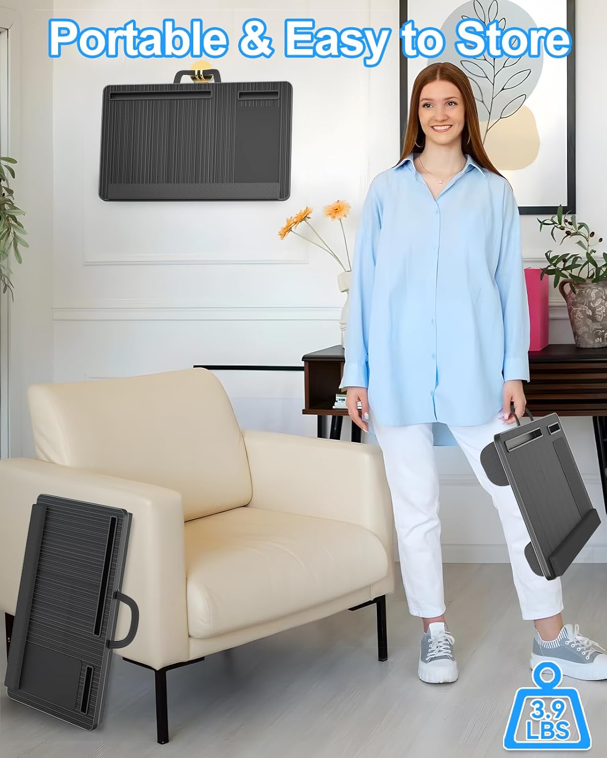 CARLA HOME Oversized Portable Lap Desk with Cushion,Mouse Pad, Tablet and Phone Holder which Fits Up to 17 Inch Laptops for Bed or Sofa (Black)