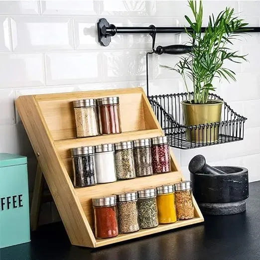 CARLA HOME 3 Tier Bamboo Spice Rack, Countertop Jar Organiser, Kitchen