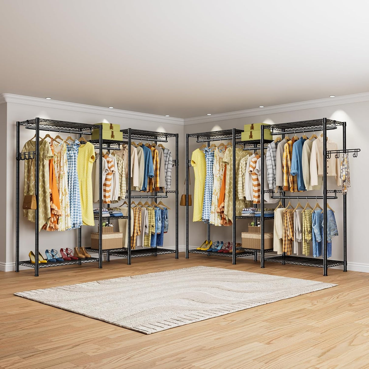 CARLA HOME Heavy Duty Clothing Garment Rack Organizer with Hanging Rods & Storage Shelves for Clothe