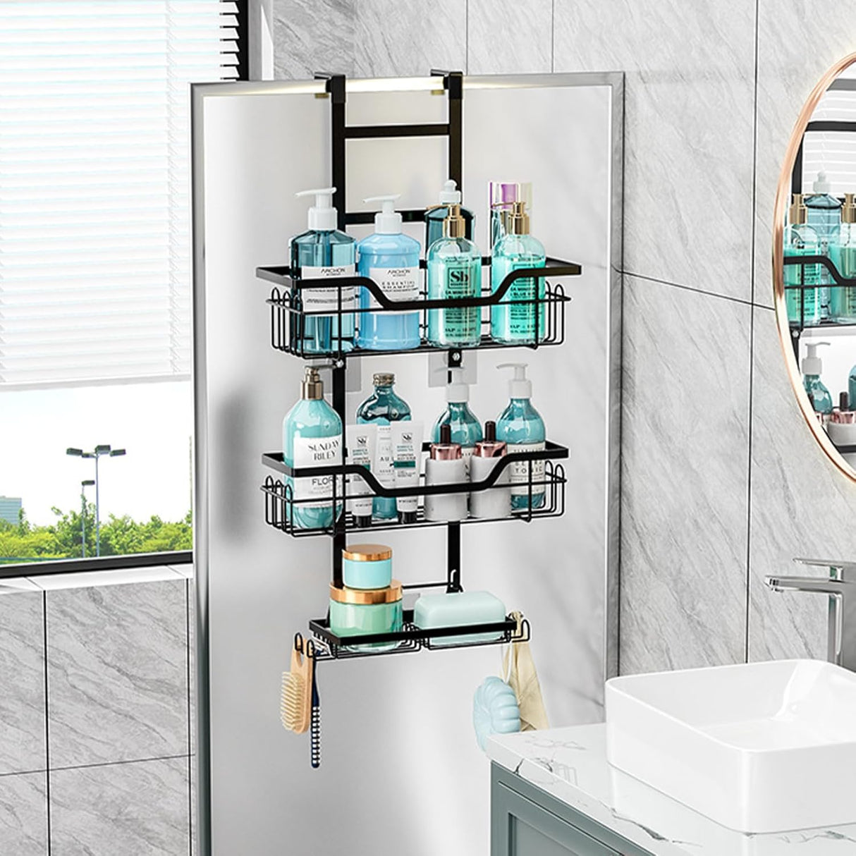 CARLA HOME Over the Door 3-tier Shower Caddy Organizer Shelf with Hooks for Bathroom
