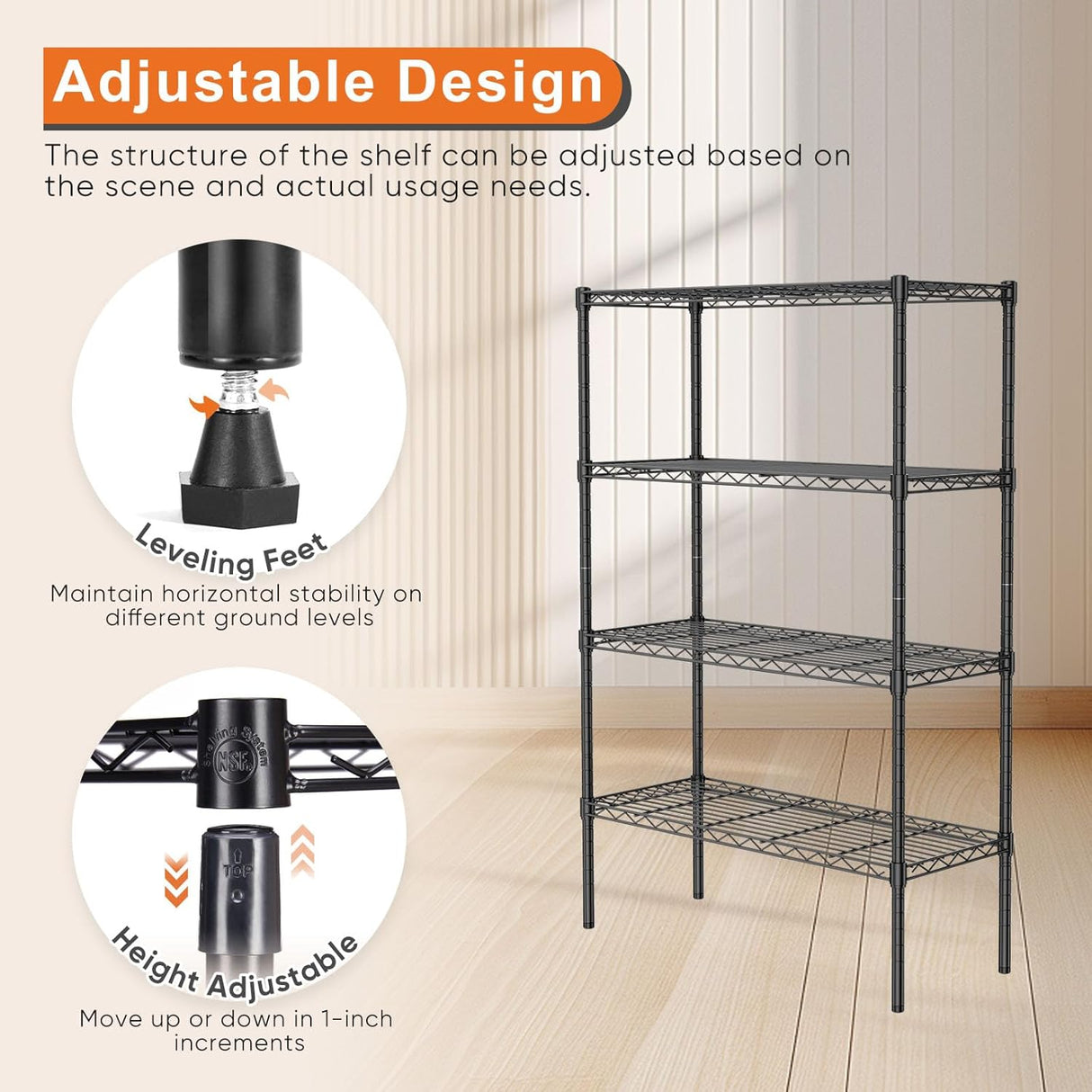CARLA HOME 4-Tier Adjustable Metal Storage Shelves Wire Rack Organizer for Kitchen, Pantry, Bathroom