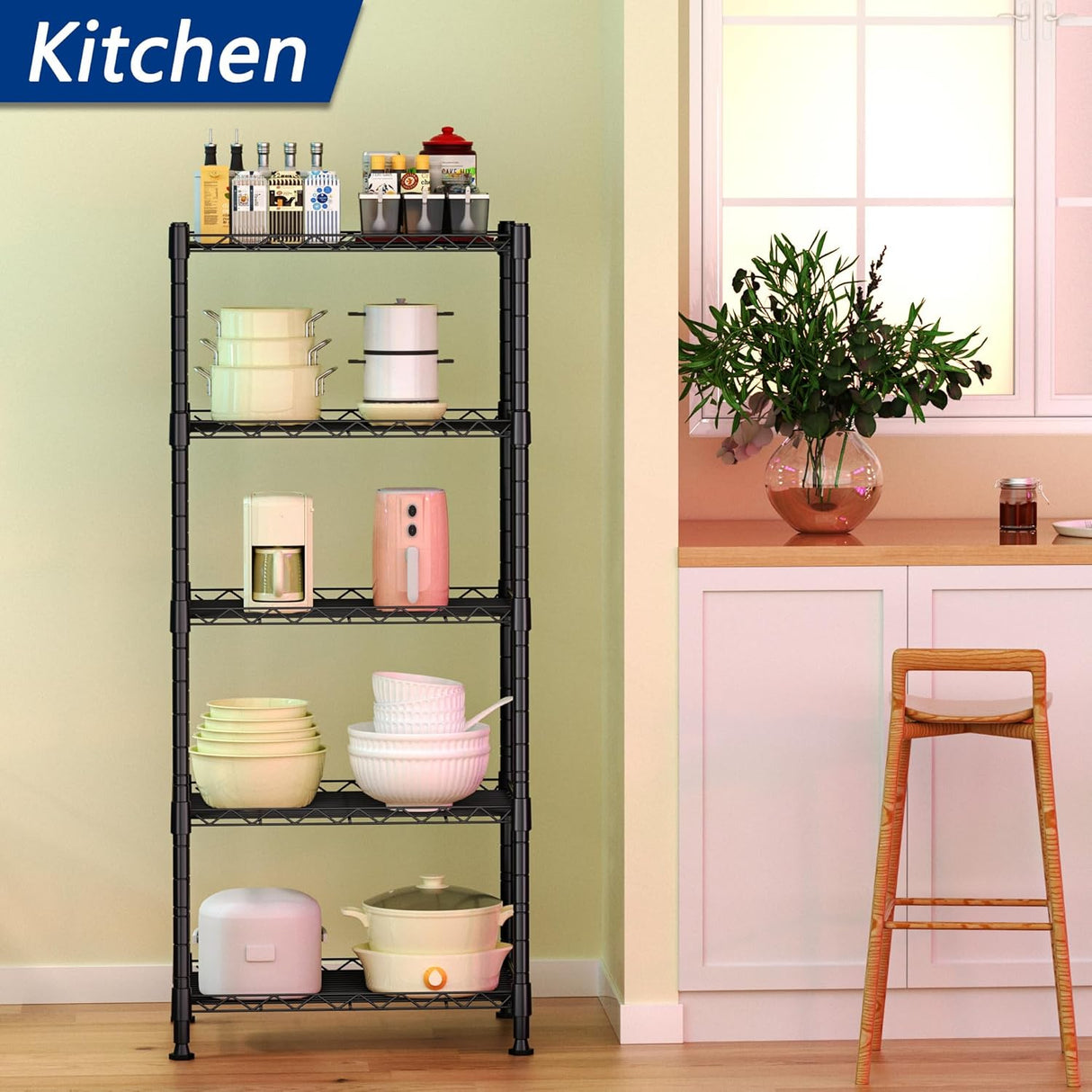 CARLA HOME 4-Tier Adjustable Metal Storage Shelves Wire Rack Organizer for Kitchen, Pantry, Bathroom