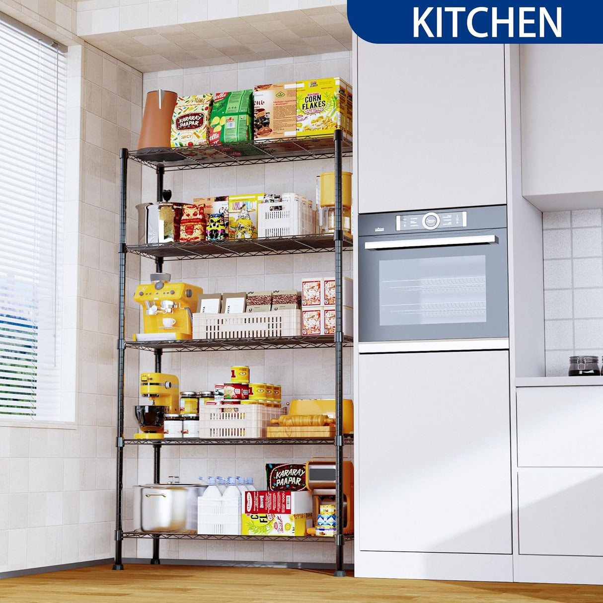 CARLA HOME 5-Tier Adjustable Metal Storage Shelves Wire Rack Organizer for Kitchen, Pantry, Bathroom or Laundry Room (60cm W x 40cm D x 176cm H)