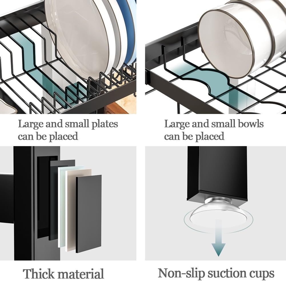 CARLA HOME Adjustable Over the Sink Dish Drying Rack with Utensil Holder, Hooks & Cutting Board Rack for Kitchen Counter Storage