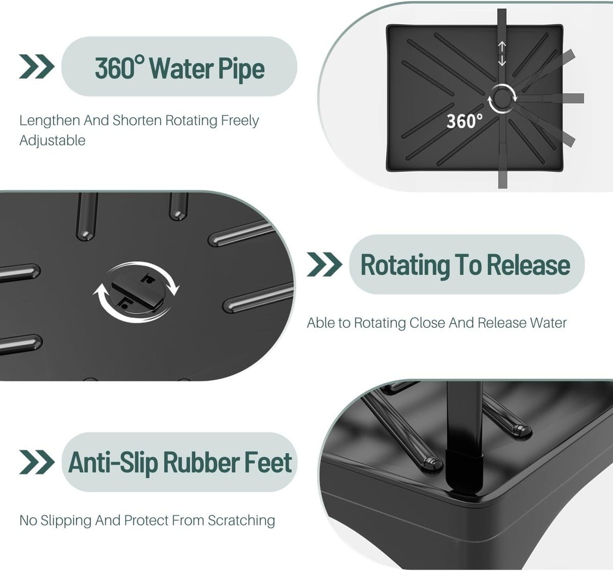 CARLA HOME 2-Tier Large Dish Drying Rack with Drainboard, Utensil Holder, Glass Hooks & Cutlery Storage (Black)