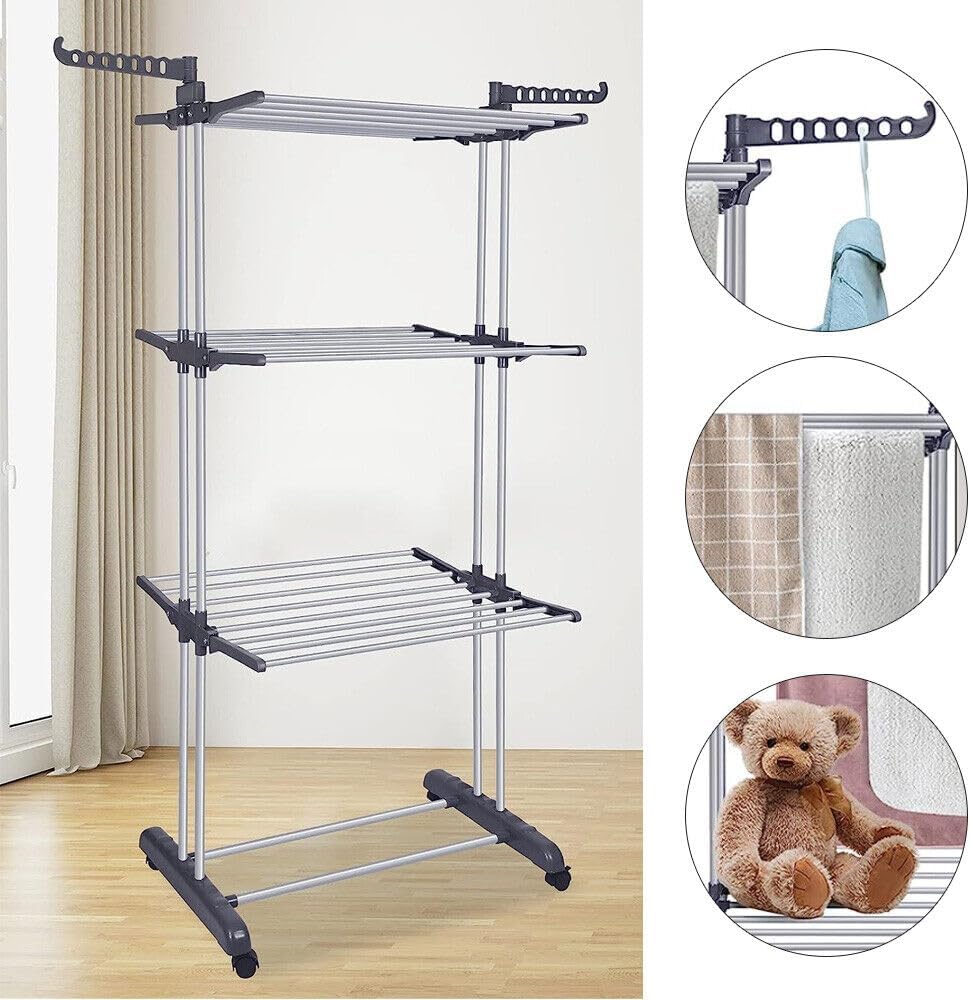 CARLA HOME Folding Clothes Drying Rack with Wheels and Adjustable Side Wings for Laundry Rack and Clothes Storage (Upgraded Model)