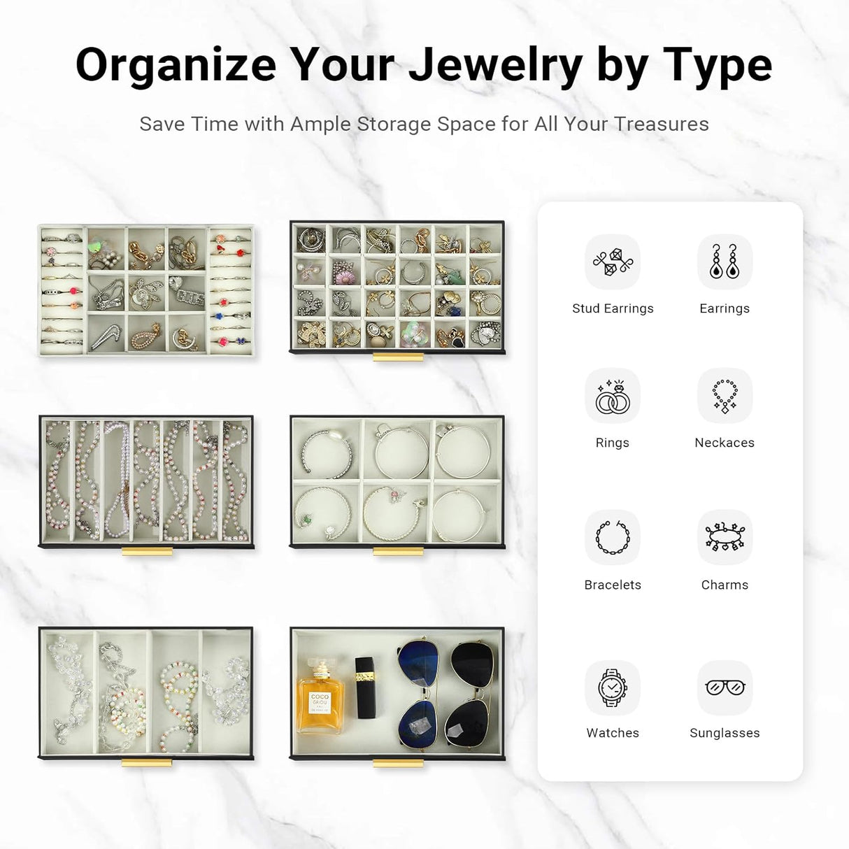 CARLA HOME 6-Layer Large Jewelry Organizer Box for Women with Mirror, Drawers, Hooks & Dividers for Rings, Necklaces, Bracelets, Ideal Gift for Women (Black)