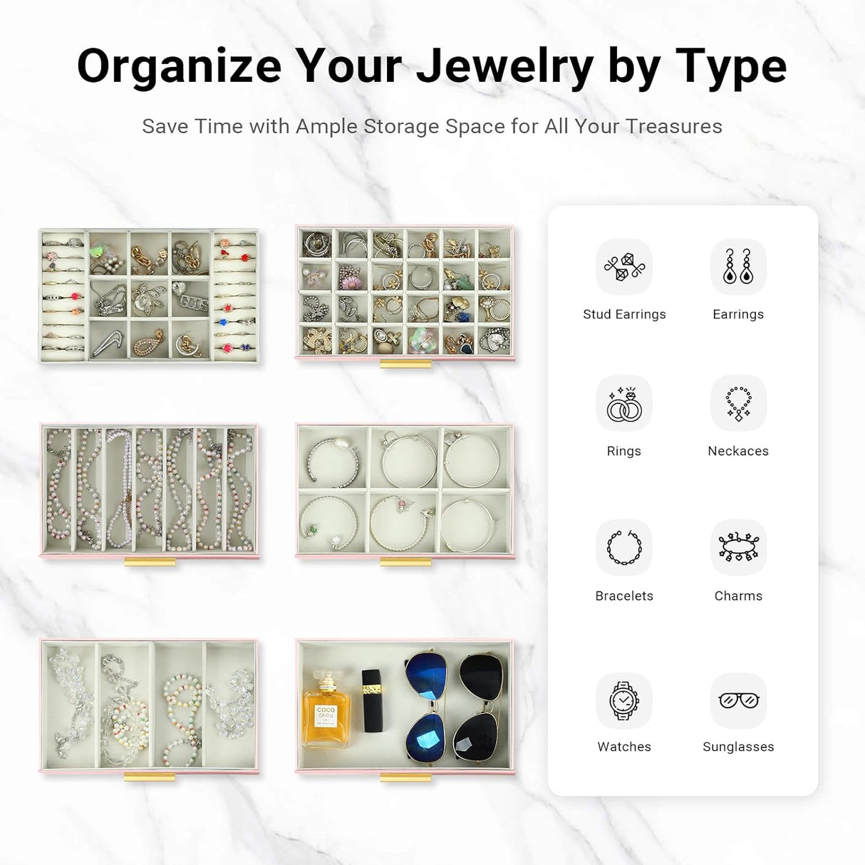 CARLA HOME 6-Layer Large Jewelry Organizer Box for Women with Mirror, Drawers, Hooks & Dividers for Rings, Necklaces, Bracelets, Ideal Gift for Women (Pink)