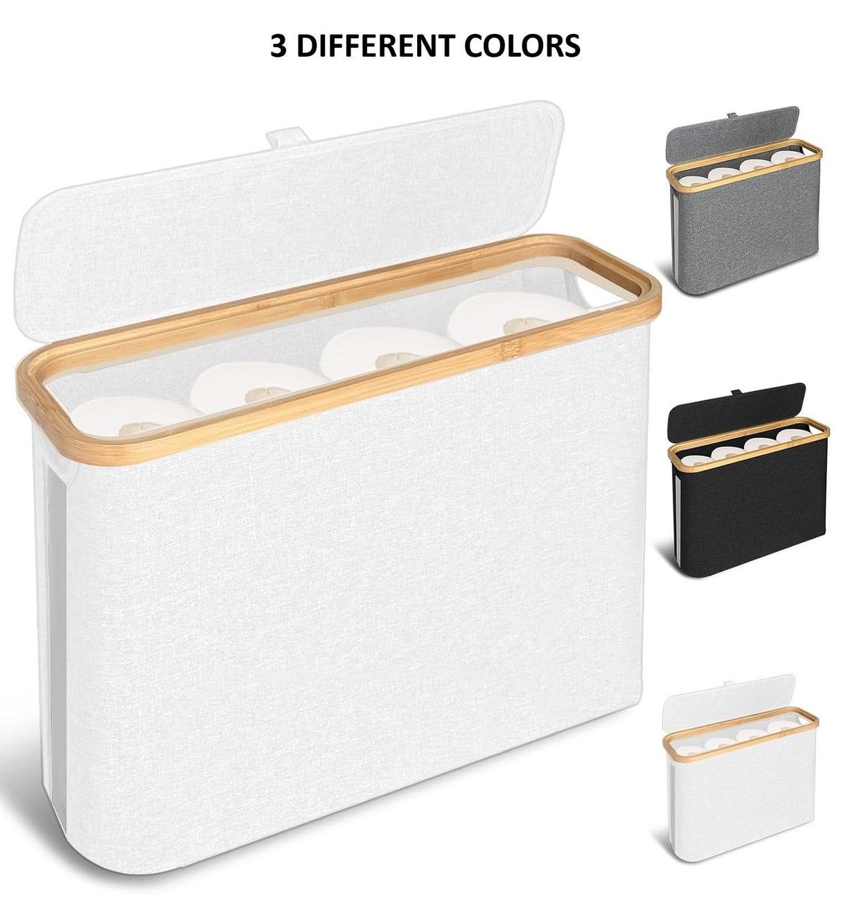 CARLA HOME 2 Pack Toilet Paper Storage Basket Holds Up to 12 Rolls with Bamboo Lid and Handle for RV Closet (White)