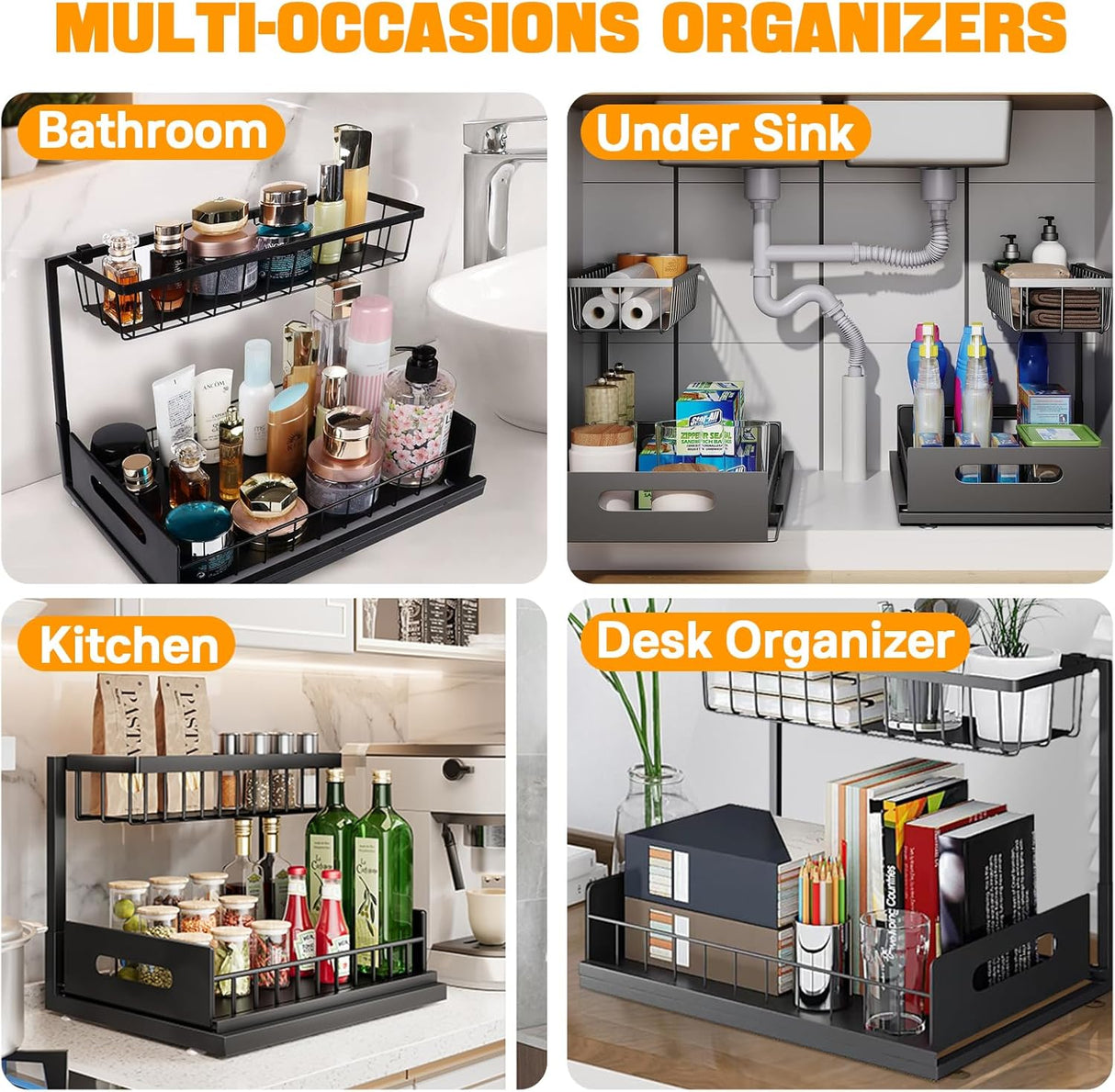 CARLA HOME 2 Tier Under Sink Organiser with Sliding Drawers for Kitchen & Bathroom