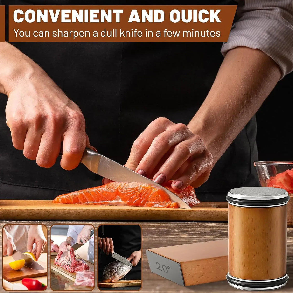 CARLA HOME Rolling Knife Sharpener - Brown - 15° & 20° Angle - Kitchen Appliances Knife Sharpeners