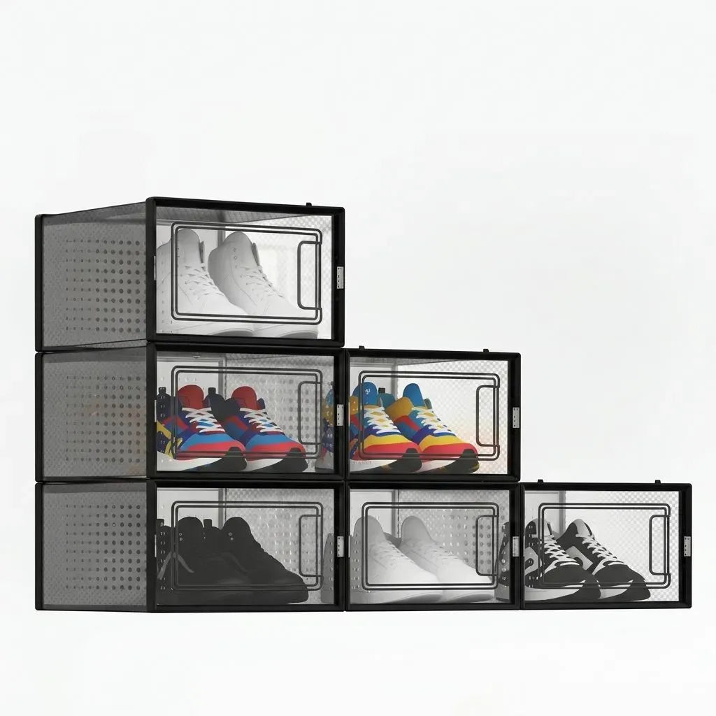 CARLA HOME 6-Pack Clear Stackable Shoe Storage Boxes - Black - Shoe Box Storage