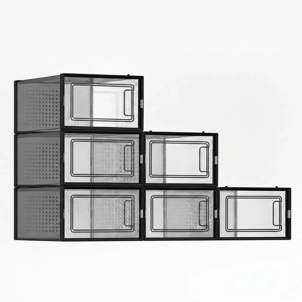 CARLA HOME 6-Pack Clear Stackable Shoe Storage Boxes - Black - Shoe Box Storage