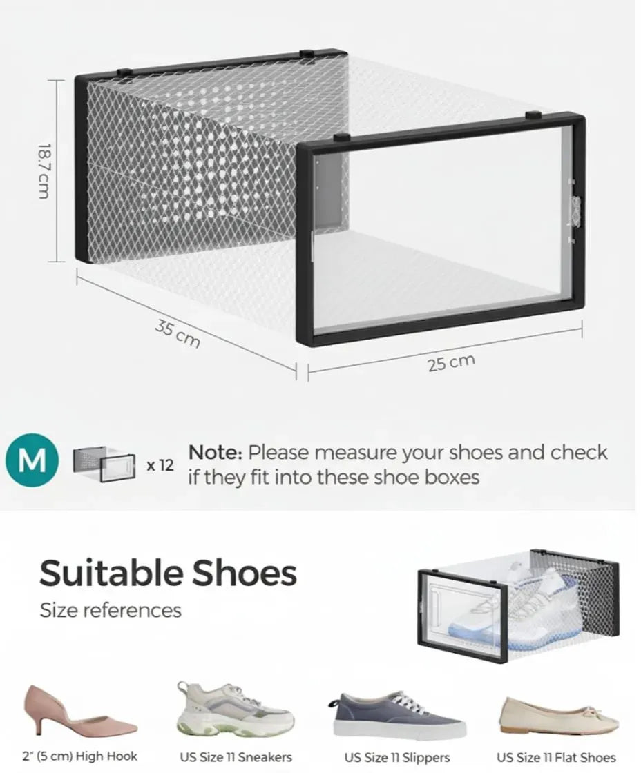 CARLA HOME 12-Pack Clear Stackable Shoe Storage Boxes - Black - Shoe Box Storage