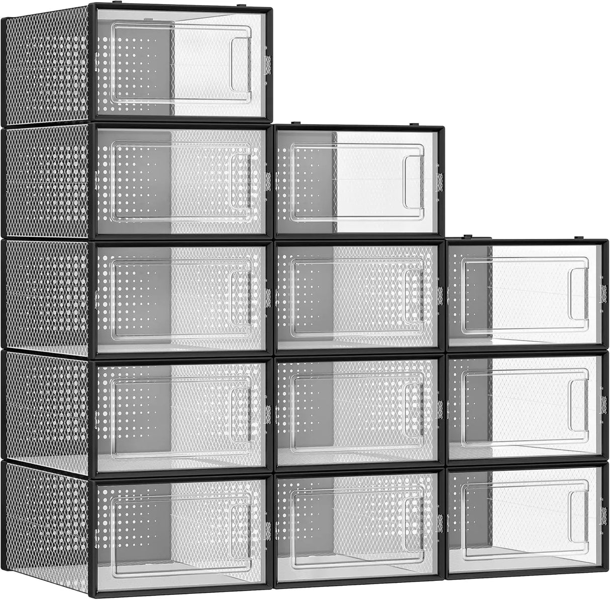 CARLA HOME 12-Pack Clear Stackable Shoe Storage Boxes - Black - Shoe Box Storage
