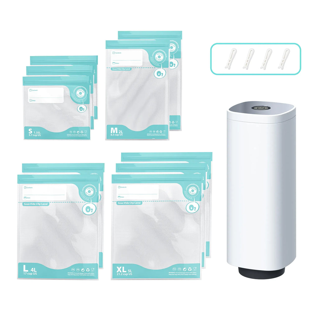 CARLA HOME Automatic Vacuum Sealer Kit - 10 Reusable Bags - White - Food Vacuum Set