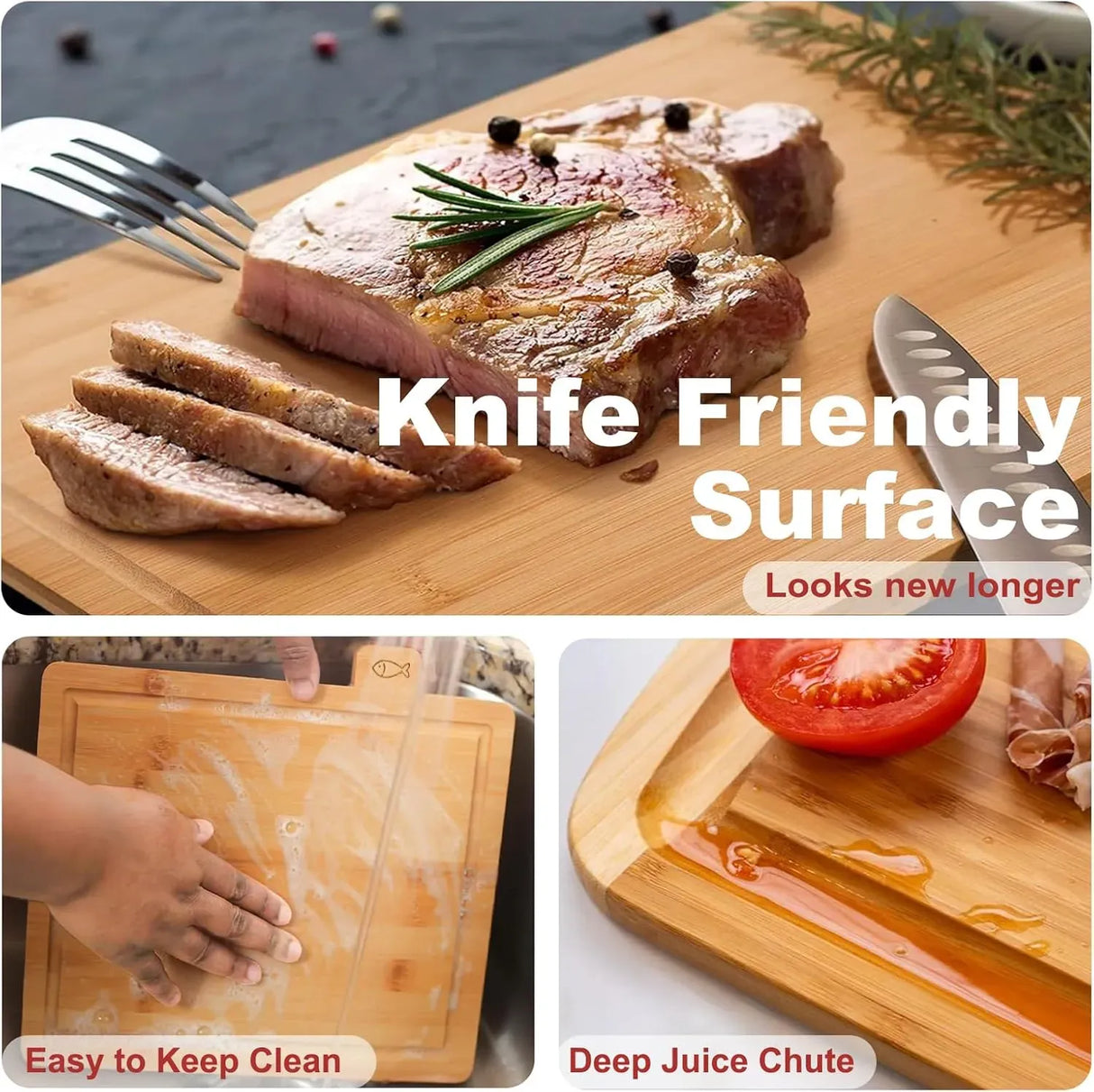 CARLA HOME Bamboo Cutting Board Set with Stand, 4 Pieces for Kitchen