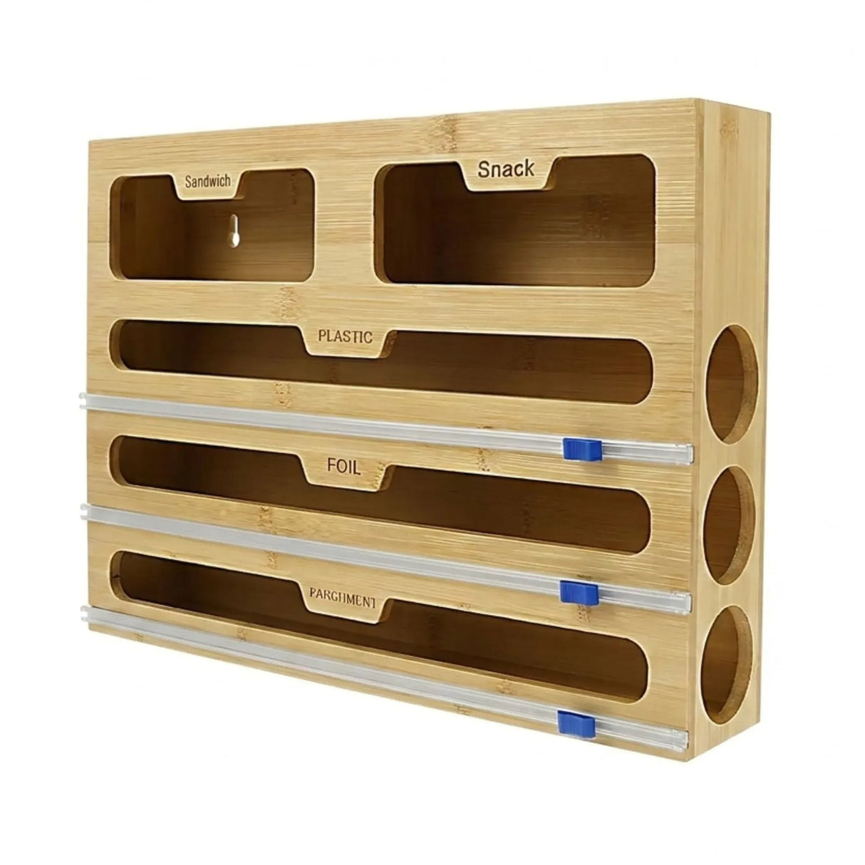 CARLA HOME Bamboo Wrap Organiser, 5 in 1 Dispenser with Cutter for Kitchen